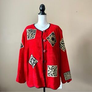 ALLURE | Vintage Red Patchwork Embroidered Jacket Sz 3XL